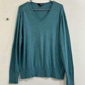 MURANO Aqua Green V-Neckline Long Sleeve Silk Cashmere Pullover Sweater Size XL.